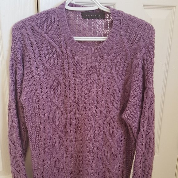 Suzy Shier Cable-Knit Purple Sweater - Picture 1 of 3